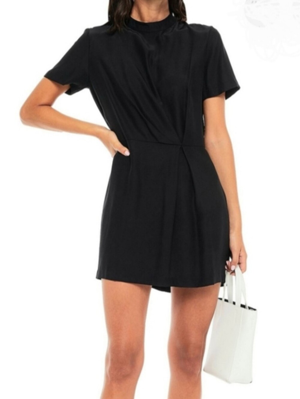 rag & bone Black Lyla Silk Charmeuse  Short-Sleeve Mini Dress